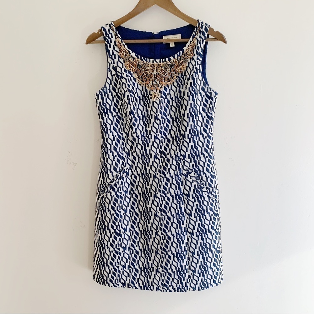 Moulinette Soeurs Blue Beaded Shift Dress Sz 4 Coastal Summer Anthropologie